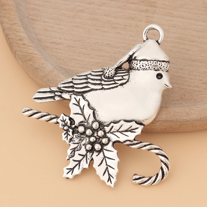 5 шт./лот Подвески серебряного цвета в виде больших птиц на удачу и ветвей листьев