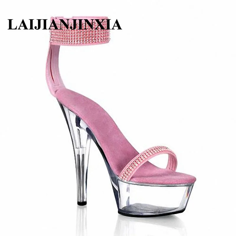 New 17 cm high with pink glass slipper, thick bottom waterproof princess sandals, Dance Shoes