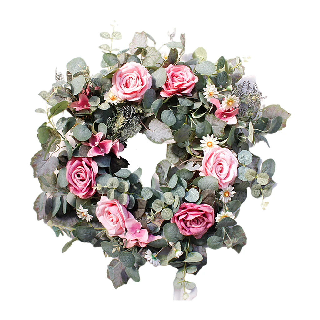 

Artificial Eucalyptus Wreath Front Door Silk Rose Garland Window Decoration