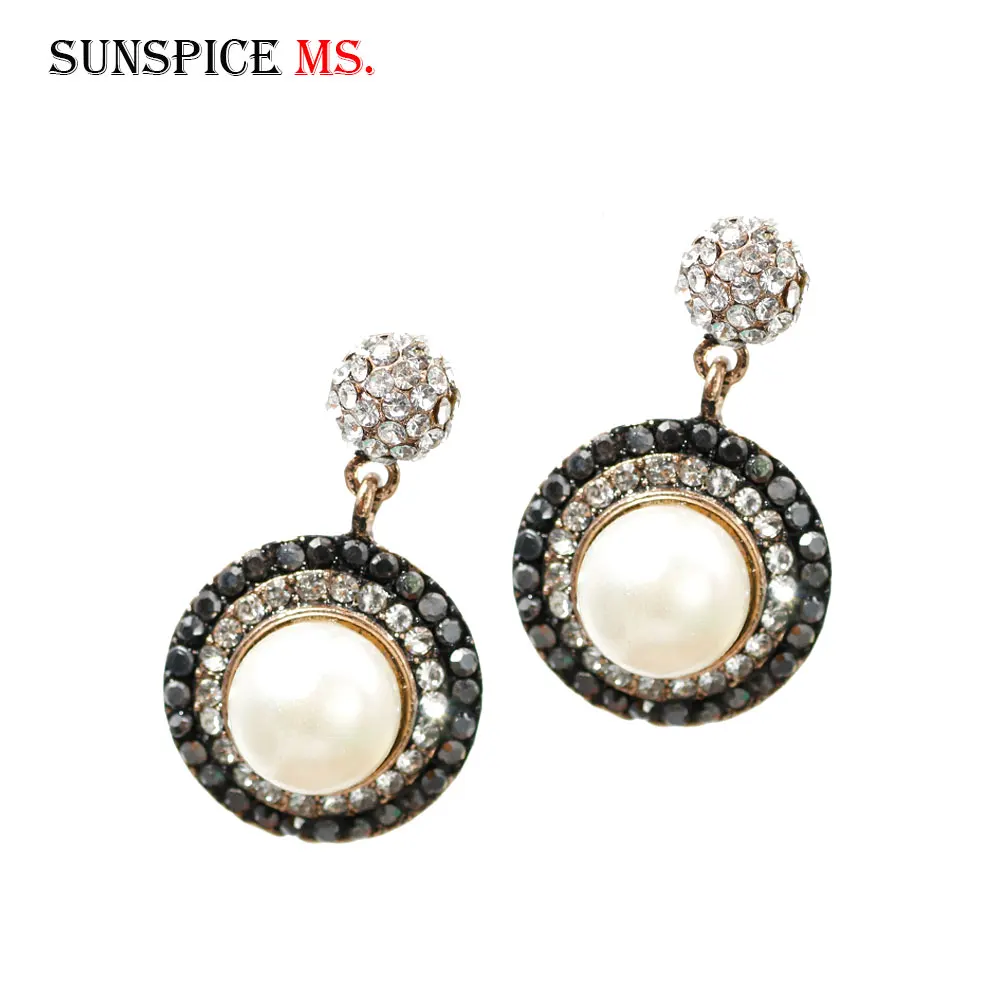 SUNSPICE, MS, Кристальные серьги-капли, полные стразы, для женщин, свадебные ювелирные изделия, турецкий Ретро стиль, золотой цвет, для невесты, имитация жемчуга, подарок - Окраска металла: LL044pearl