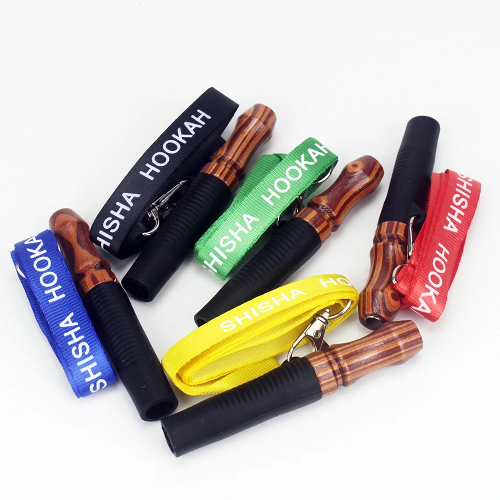 

10pieces Reusable Hookah Mouthpiece with Hang Rope Strap Shisha Mouth Tips Silicon Wooden Chicha Narguile Water Pipe Mouthpieces
