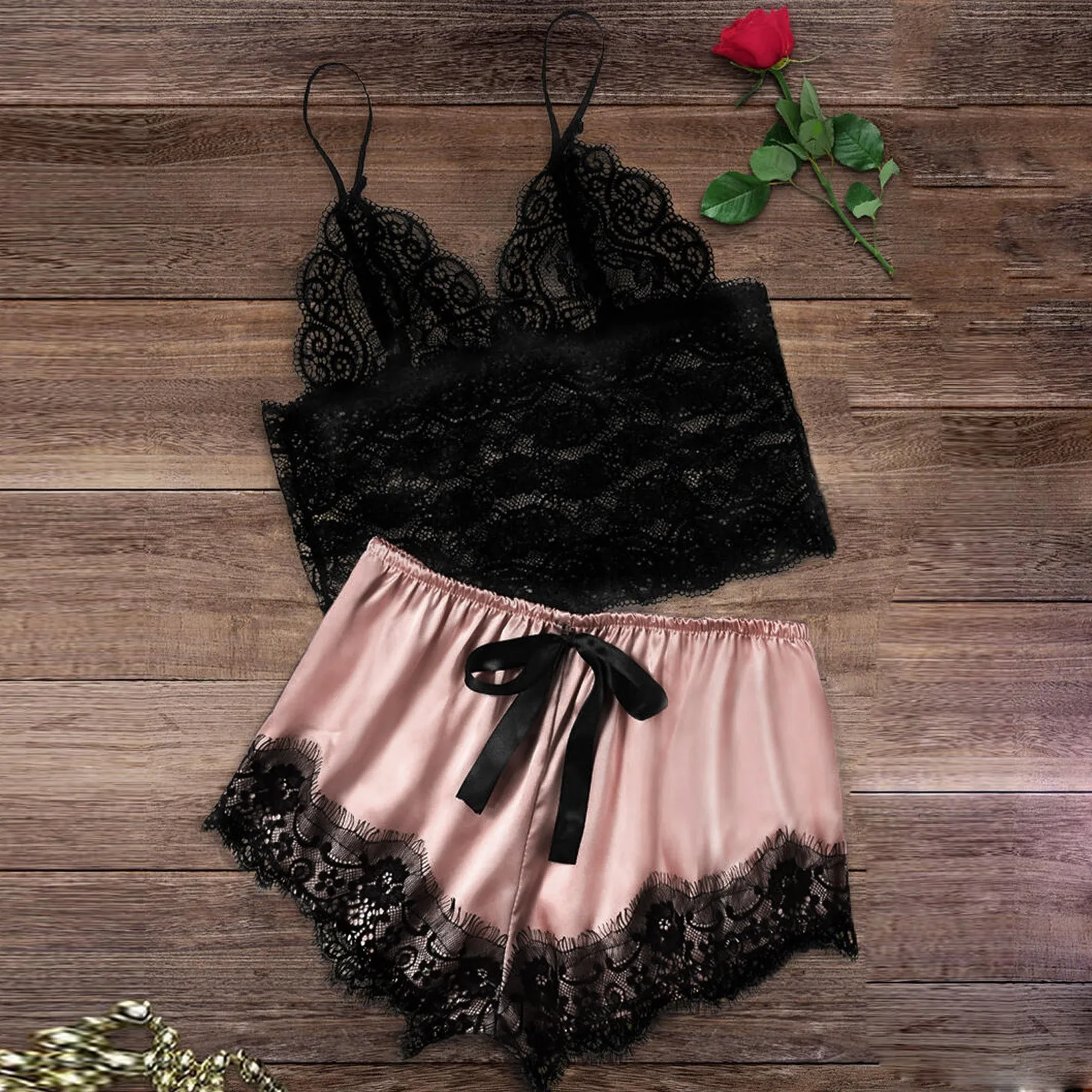 

2021 New Female Underwear Lace Satin Sleeveless Cami Sleepwear Sexy Lingerie Costume For Women #5