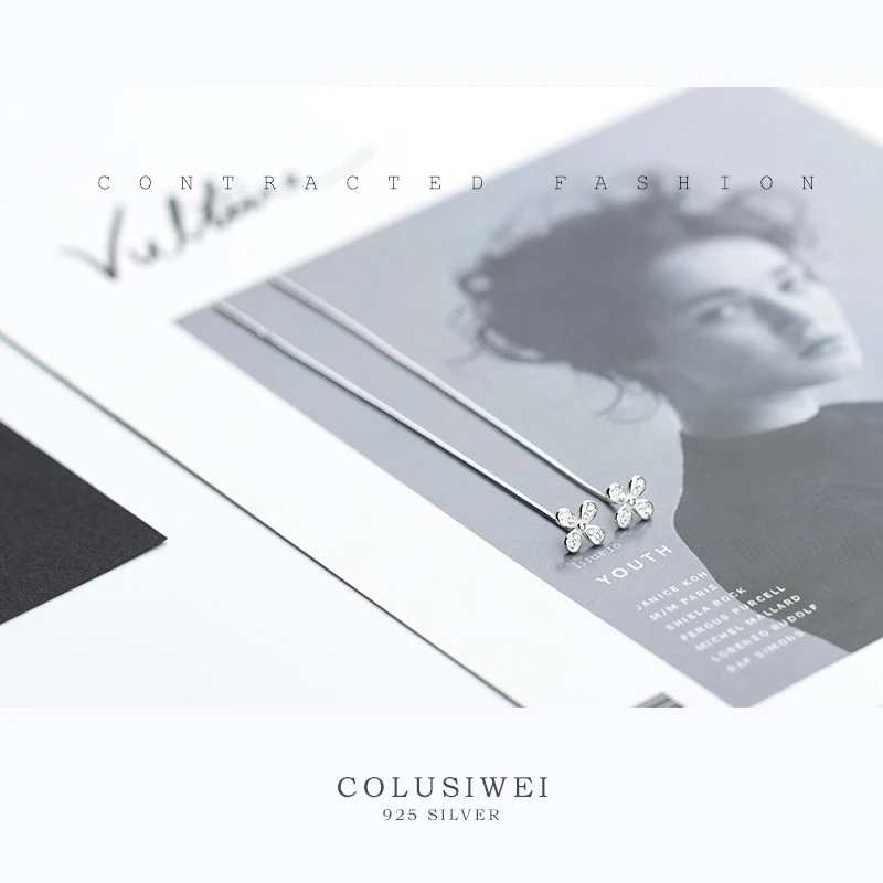 Мода Colusiwei 925 Стерлинговое Серебро блестящий клевер прозрачный Циркон Длинная