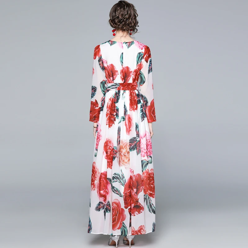 

womens printed Floral holiday maxi dress Design 2021 runway spring autumn long sleeve A-Line slim Casual party Swing beach dress