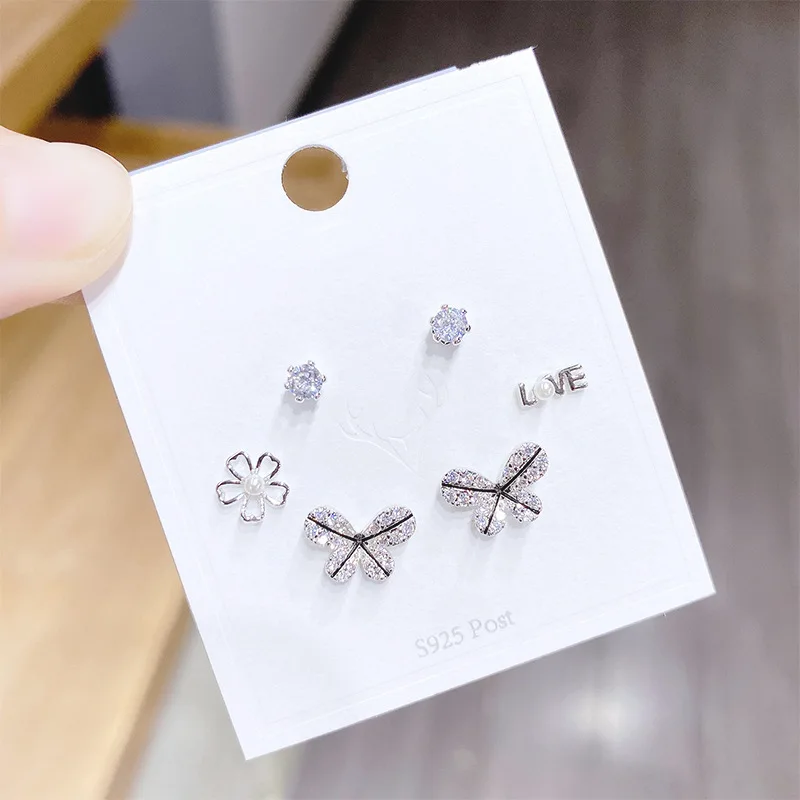 

2021 New Design 6 Pcs 14K Gold Plated Flower Stud Earrings Luxury Jewelry Cubic Zircon Knot Earrings