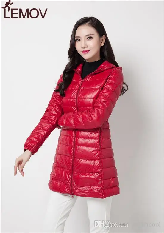 Оптовая продажа 2018 белый утиный пух 90% ультралегкий пуховик средней длины