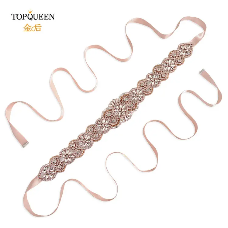 vintage pink TOPQUEEN S161B-RG, розовое золото, свадебный пояс, стразы, стразы, пояс для свадебного платья - Цвет: vintage pink