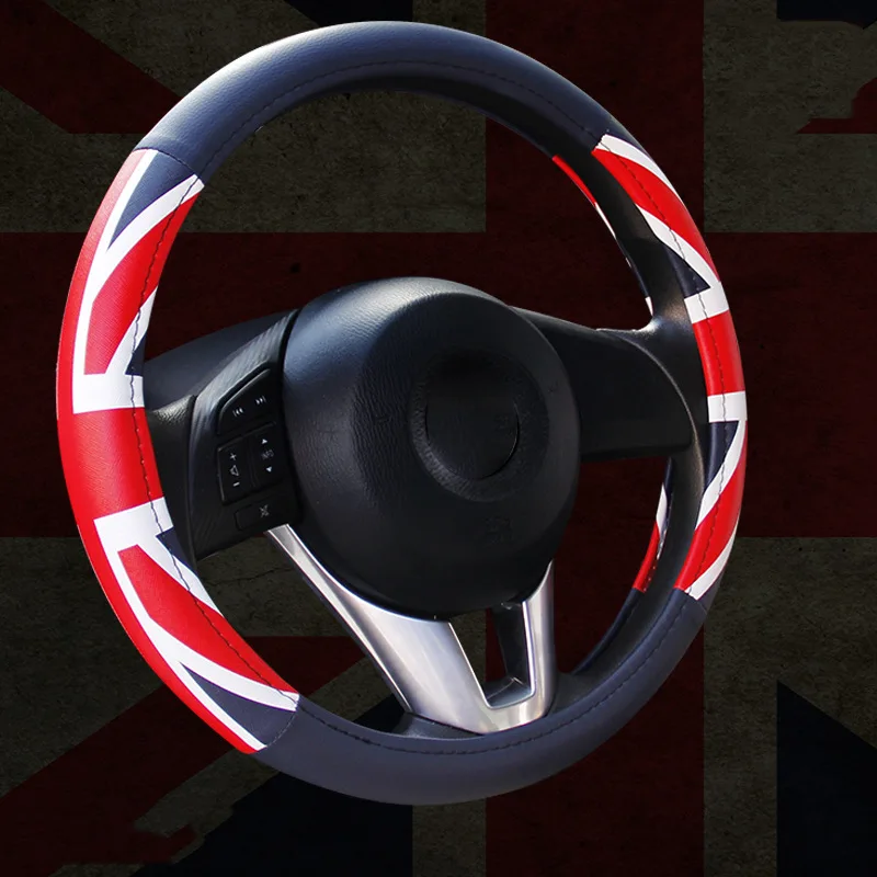 

Car steering wheel cover British style rice flag leather printing four seasons handle cover