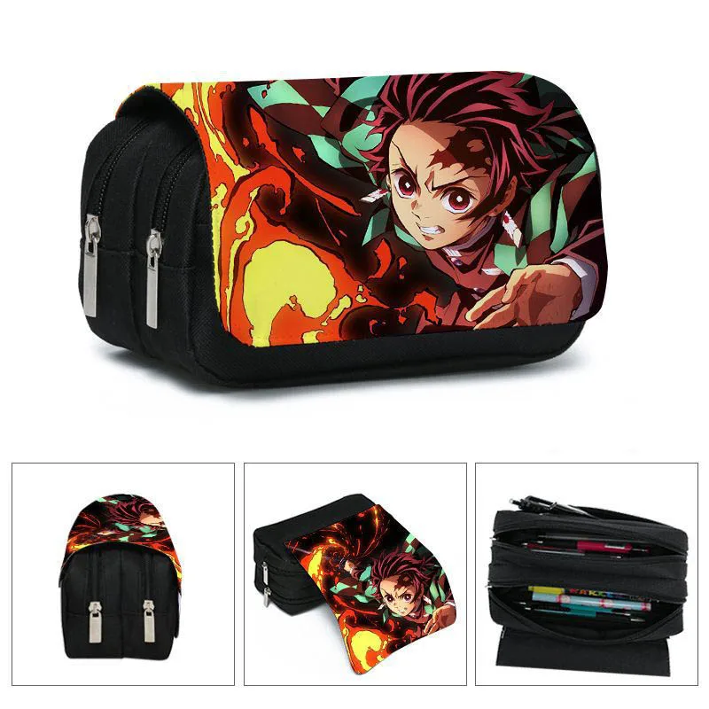 

1PC Anime Demon Slayer Kimetsu No Yaiba Pencil Case Catoon Zipper Makeup Bag Pen Bag Students Stationery