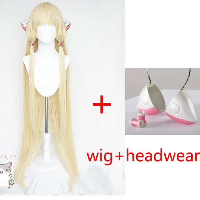 

Anime Chobits Chii 130cm Long Milk Golden Blonde Hair Wig Eruda Cosplay Prop Ears Headset Accessory Women Girl Christmas Gift