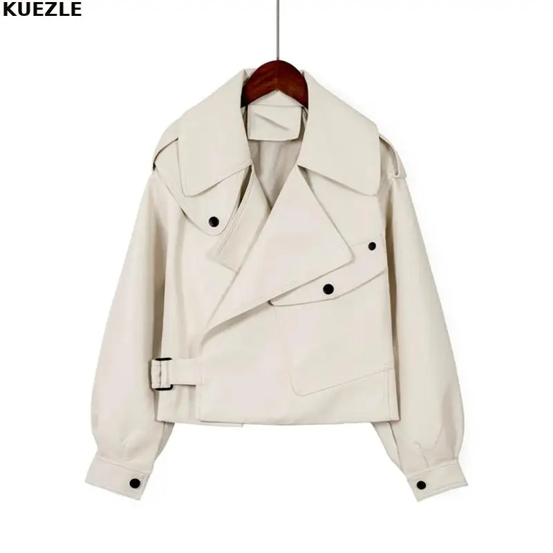 

Overcoat Autumn Women Faux Leather Jacket Pu Motorcycle Biker Red Coat Turndown Collar Loose Streetwear Black Punk Outerwear XL