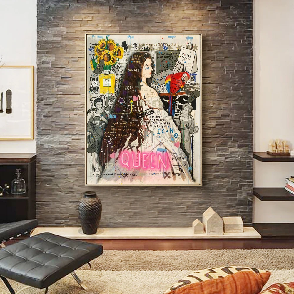 

Graffiti Art Posters and Prints on the Wall Canvas Portrait Queen Painting the Famous Artwork Picture for Living Room Home Decor