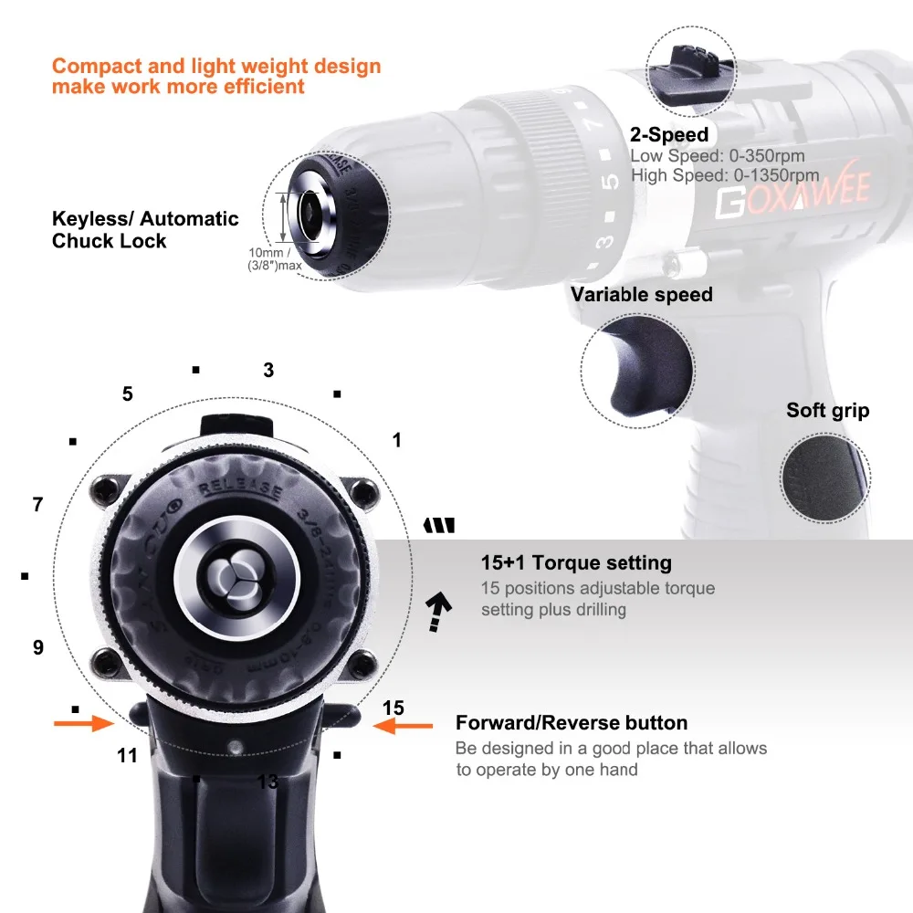 Электрическая отвертка GOXAWEE 12 В/21 в Беспроводная электрическая дрель бытовой