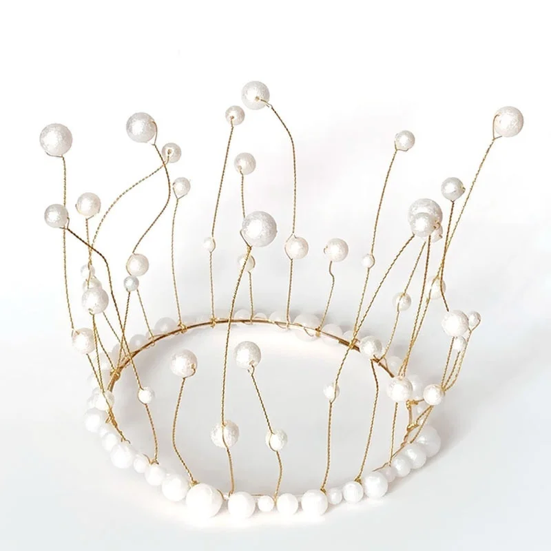 

Happy Birthday Cake Topper Pearl Crown Alloy Ornaments Birthday Cake Baking Decoration Bridal Headdress Factory Direct Sales