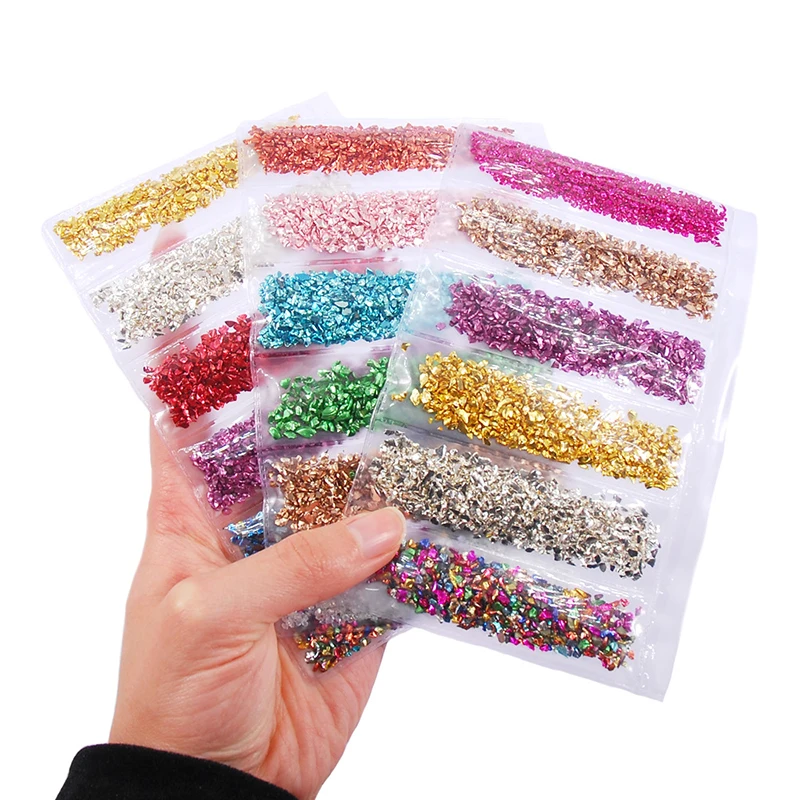 

6 Grid/Bag Trendy Colorful Glitter Irregular Glass Stones DIY 3D Nail Art Design Decoration Nail Flakes Sparkling Charm Stones
