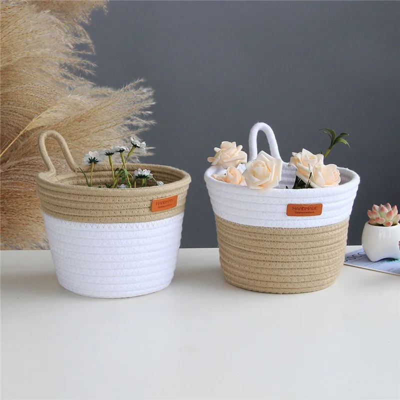 

Nordic Style Cotton Rope Woven Hanging Storage Baskets Garden Plant Hanger Sundries Organizer Bin Kids Toys Keys Finishing Box