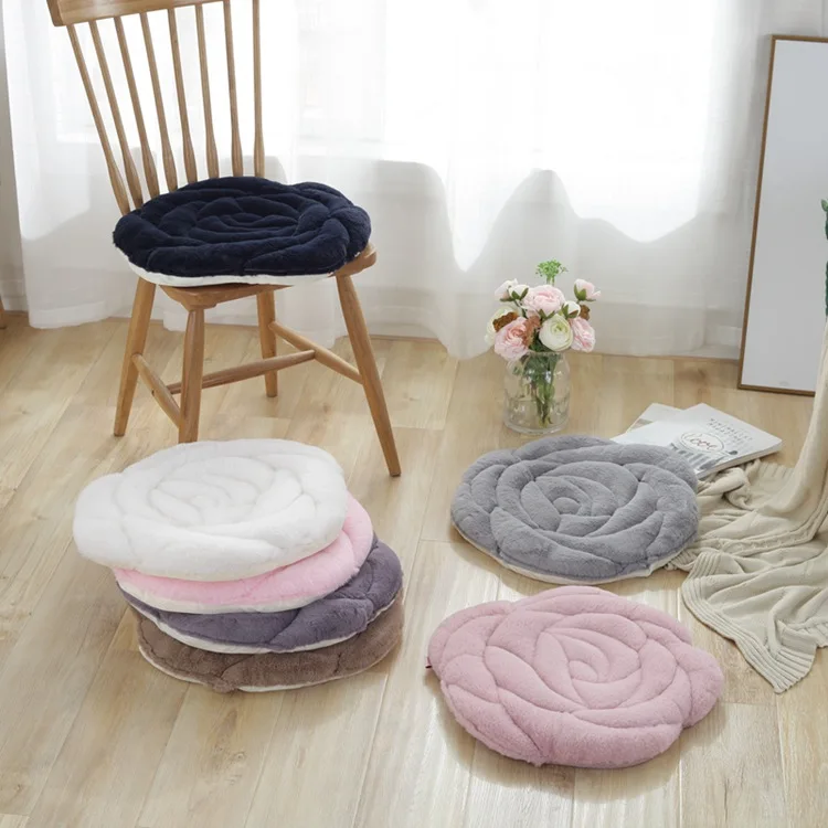 

Backrest Chair Cushion Pink Rose Dining Chair Cushion Solid Color Plush Cushion Non-slip Backrest Decorative Round Thick Pillows