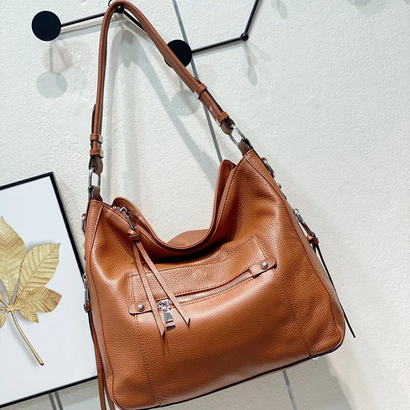 2021 New Classic Genuine Leather Shoulder Bags For Women's High Quality Simple Female Crossbody Handbag Large Commute Bag