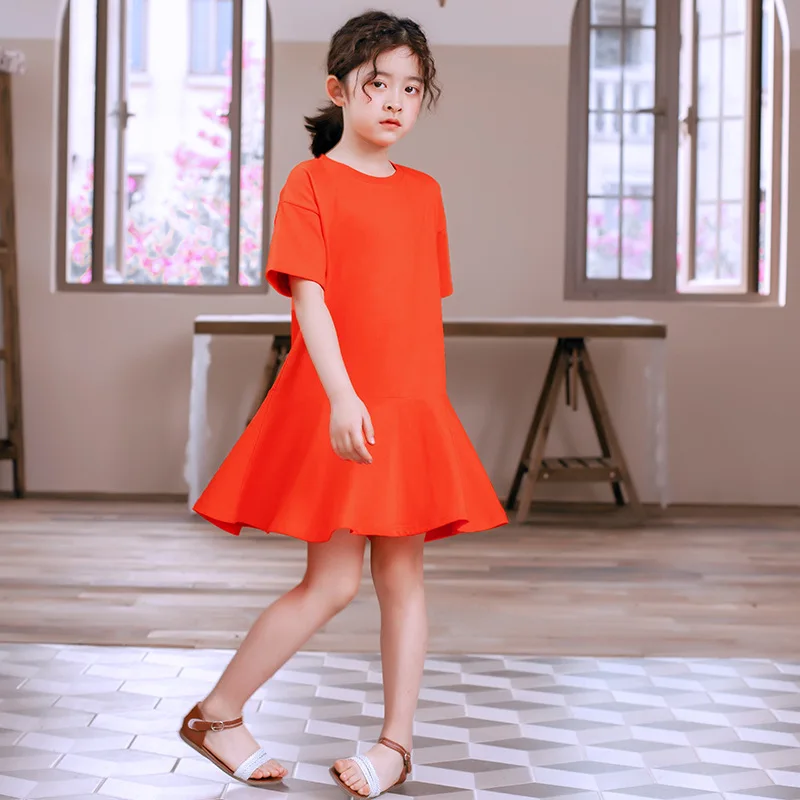

2020 Summer Pure Cotton Girls Dresses New Arrival Children Casual Dresses for Baby Girls Brief Teen Girls Loose Dresses, #8576