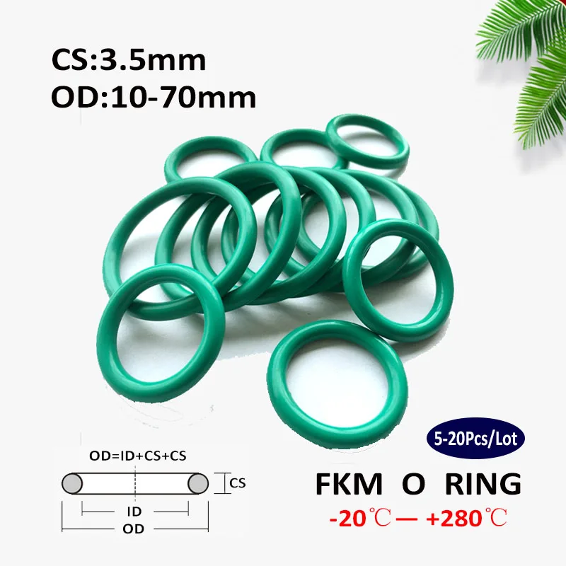 

5~20Pcs CS 3.5mm OD 10~70mm Green FKM Fluorine Rubber O Ring Sealing Gasket Insulation Oil High Temperature Resistance