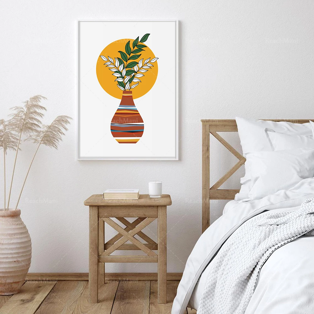 Абстрактная печать ВАЗ настенное искусство с принтом растений горчичная