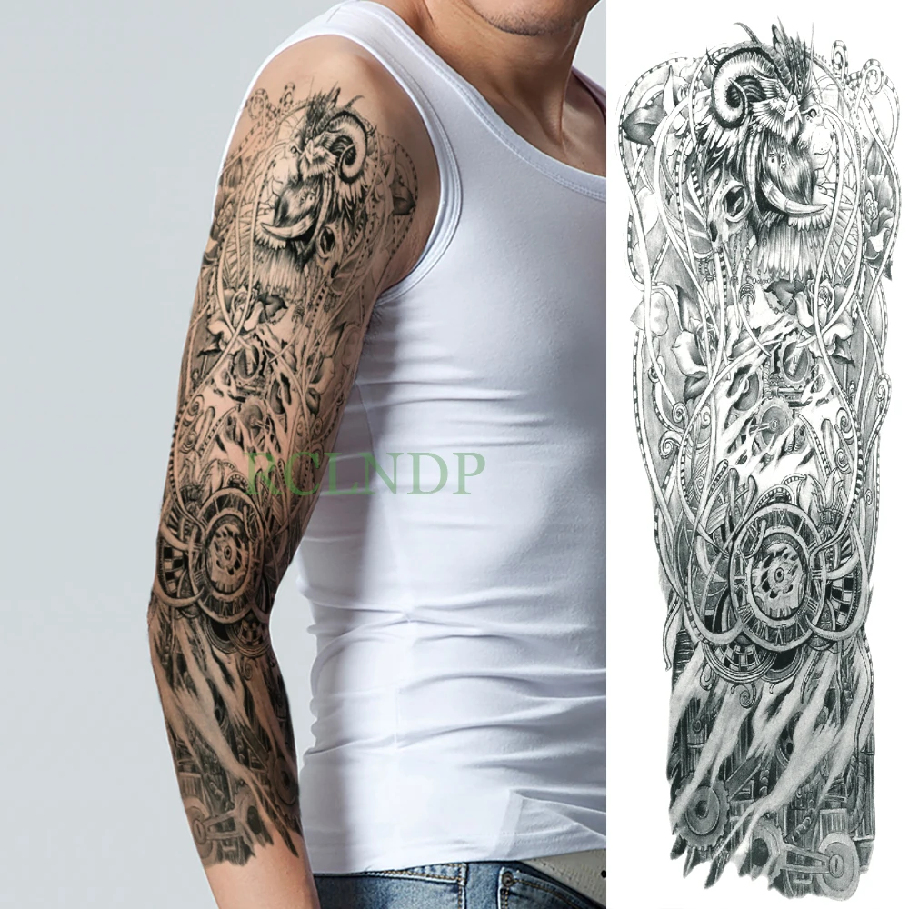 

Водостойкая Временная тату-наклейка с Львом на всю руку, имитация тату, большой флэш-тату рукав, большой размер, боди-арт для мужчин, женщин, ...