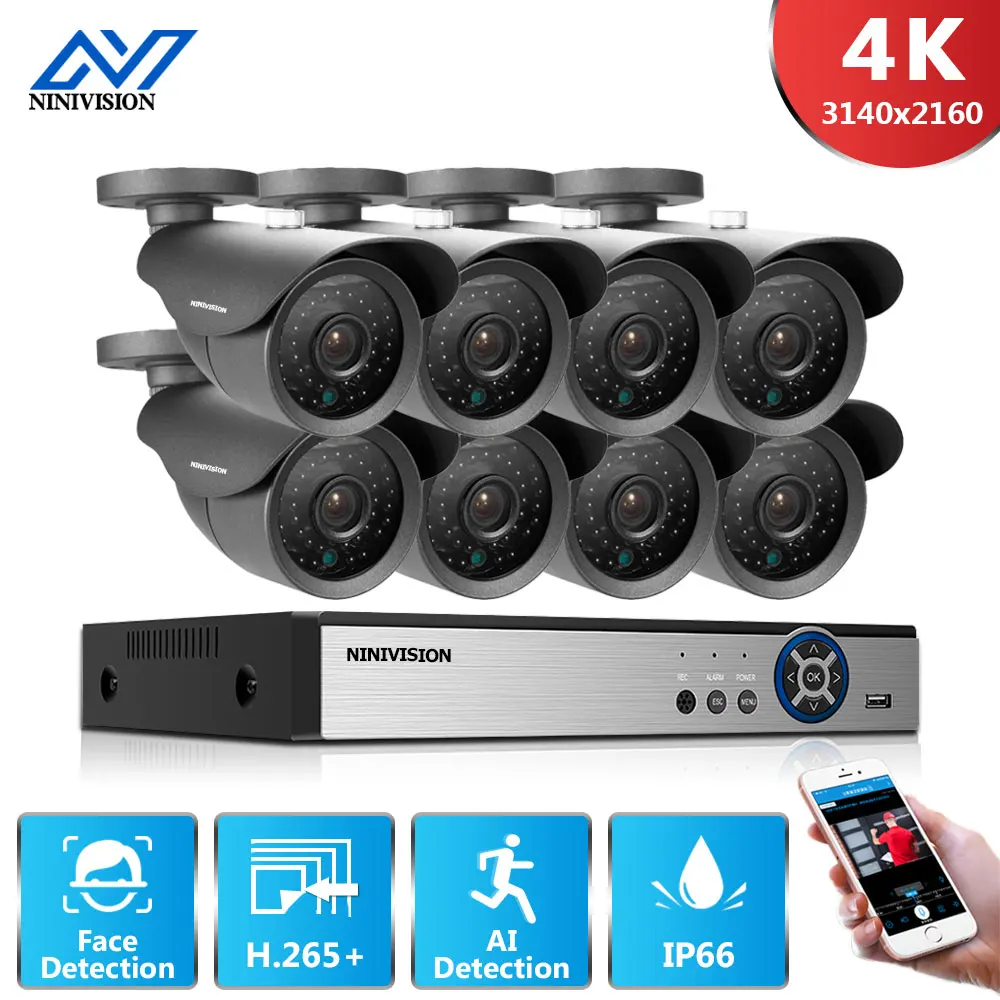 

4K Камера видеонаблюдение Системы 4CH AHD DVR Kit 4/8 шт. 8.0MP HD помещении на открытом воздухе CCTV Камера P2P охранного видеонаблюдения Системы набор
