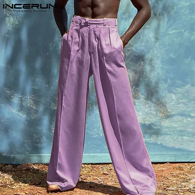 

INCERUN 2021 Модные мужские повседневные брюки, уличная одежда, мешковатые однотонные джоггеры, брюки с широкими штанинами, мужские повседневные...