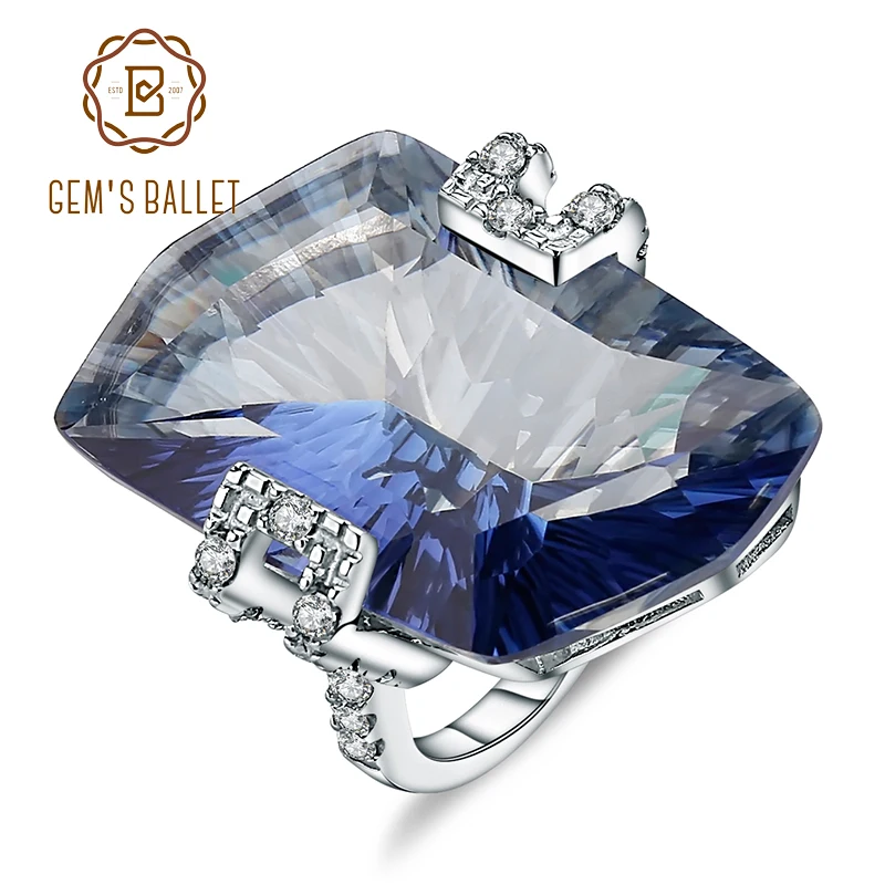 Gem's балет 5.21Ct Нерегулярные натуральный иолит синий мистический кварцевый камень кольца женские 925 пробы серебряные Коктейльные ювелирные изделия
