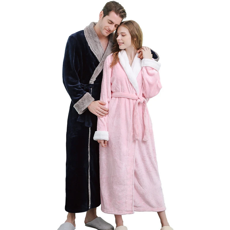 2020 Winter Warm Flannel Robes Coral Fleece Long Bathrobe Women Pajamas Men Kimono Bath Robe Bridesmaid Sexy Dressing Gown | Женская