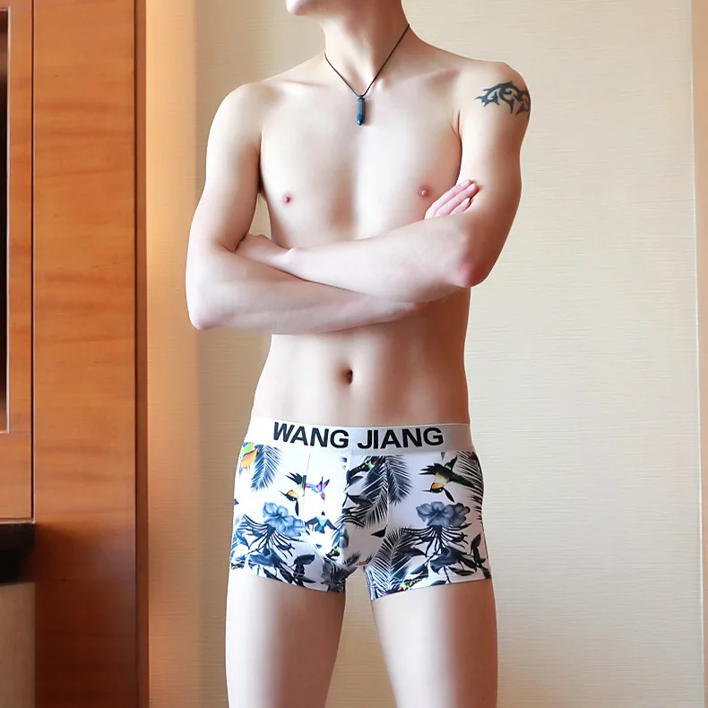 

Wangjiang Print Ice Silk Mens Underwear Boxers Shorts U Convex Pouch Panties Breathable Swim Bikini Underpants Boxeadores Cueca