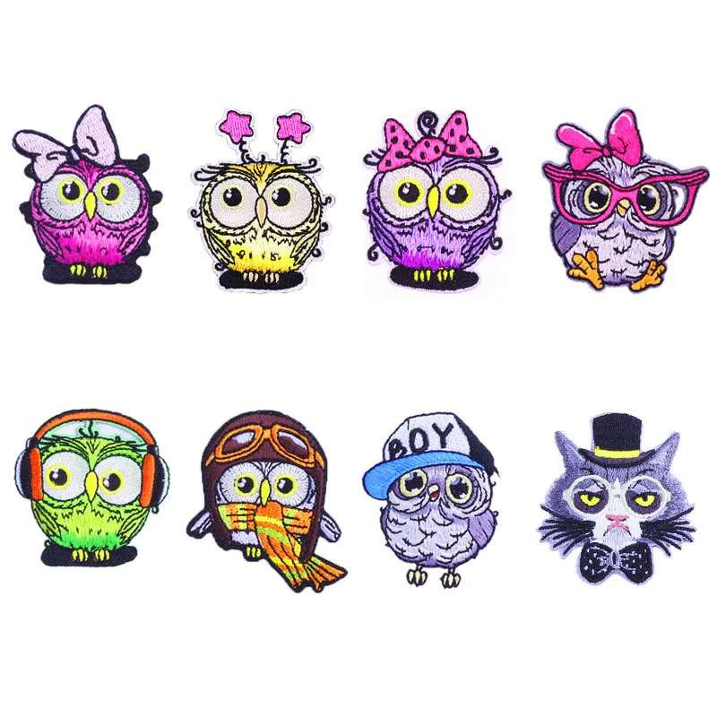 

50pcs/Lot Cartoon Owl Embroidery Patches Letters Clothing Decoration Accessories Diy Iron Heat Transfer Applique Clothes