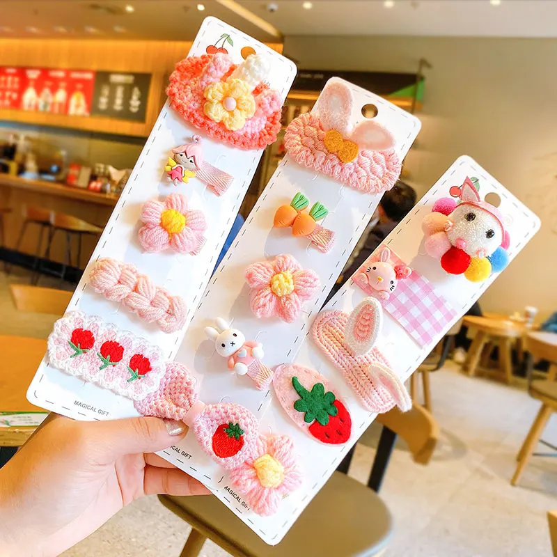 

4 Pcs/Set Children Cute Colors Knit Flower Bow Ornament Hair Clips Girls Lovely Soft Barrettes Hairpins Kids Hair Accessories