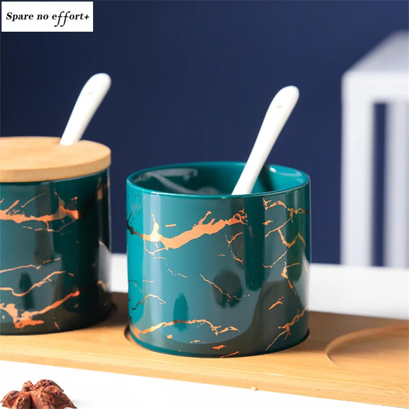 

Kitchen Storage Box with Tray Storage Seasoning Box Phnom Penh Seasoning Pot Set with Spoon Sugar Bowl Ceramic Spice Pot