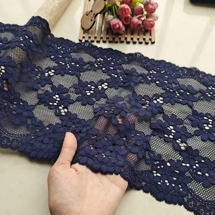 1 метр темно синяя эластичная кружевная ткань растягивающаяся отделка сделай сам