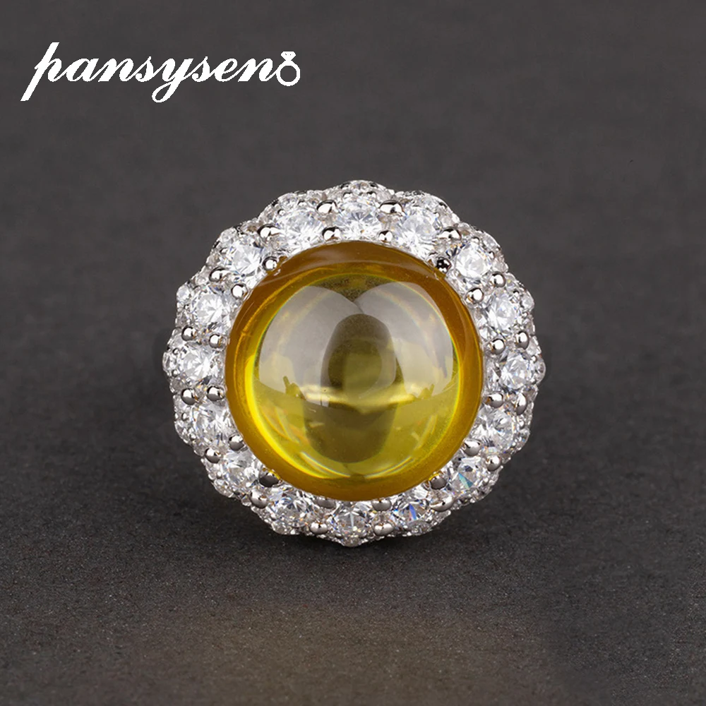 

PANSYSEN 100% 925 Sterling Silver Round Cut Citrine Amethyst Created Moissanite Engagement Ring for Women Fine Jewelry Wholesale