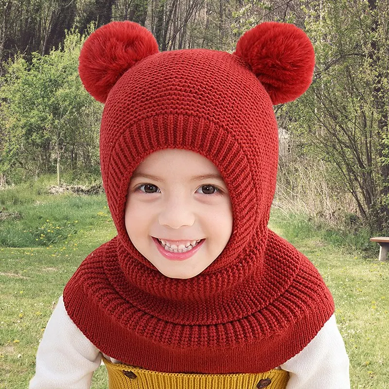 

Winter Warm Knitted Woolen Hat For Kids Cute Double Pompom Keep Warm Hat Suitable for Kids For Aged 2-6 Years