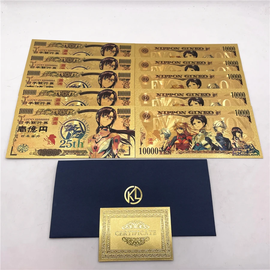 5 designs japanese anime gold plastic card collectibles classic manga e v a banknote memory tickets souvenir prop money gift free global shipping