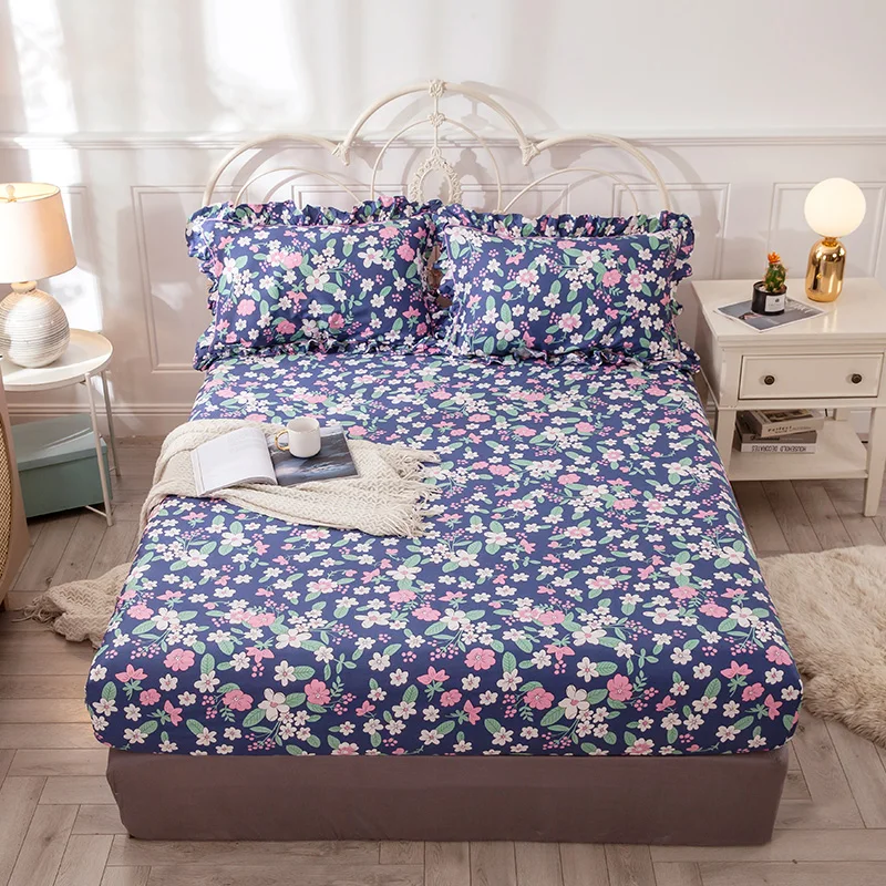 

100% Cotton Bed Linen Printed Fitted Sheet Elastic Bands Home Mattress Cover Queen King Full Double Size 150x200 180x200cm 2021