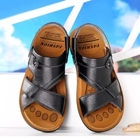 men casual outdoor genuine leather beach sandals for male slippers light weight comfortable massage footbed summer shoe