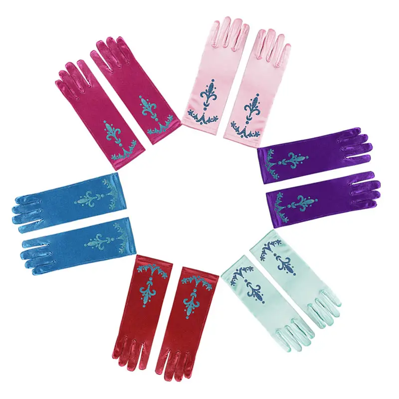 Girl Elsa Coronation Gloves Long Finger 24cm Sequins Printed Clothing Halloween Party Princess Costume Accessories | Детская одежда и