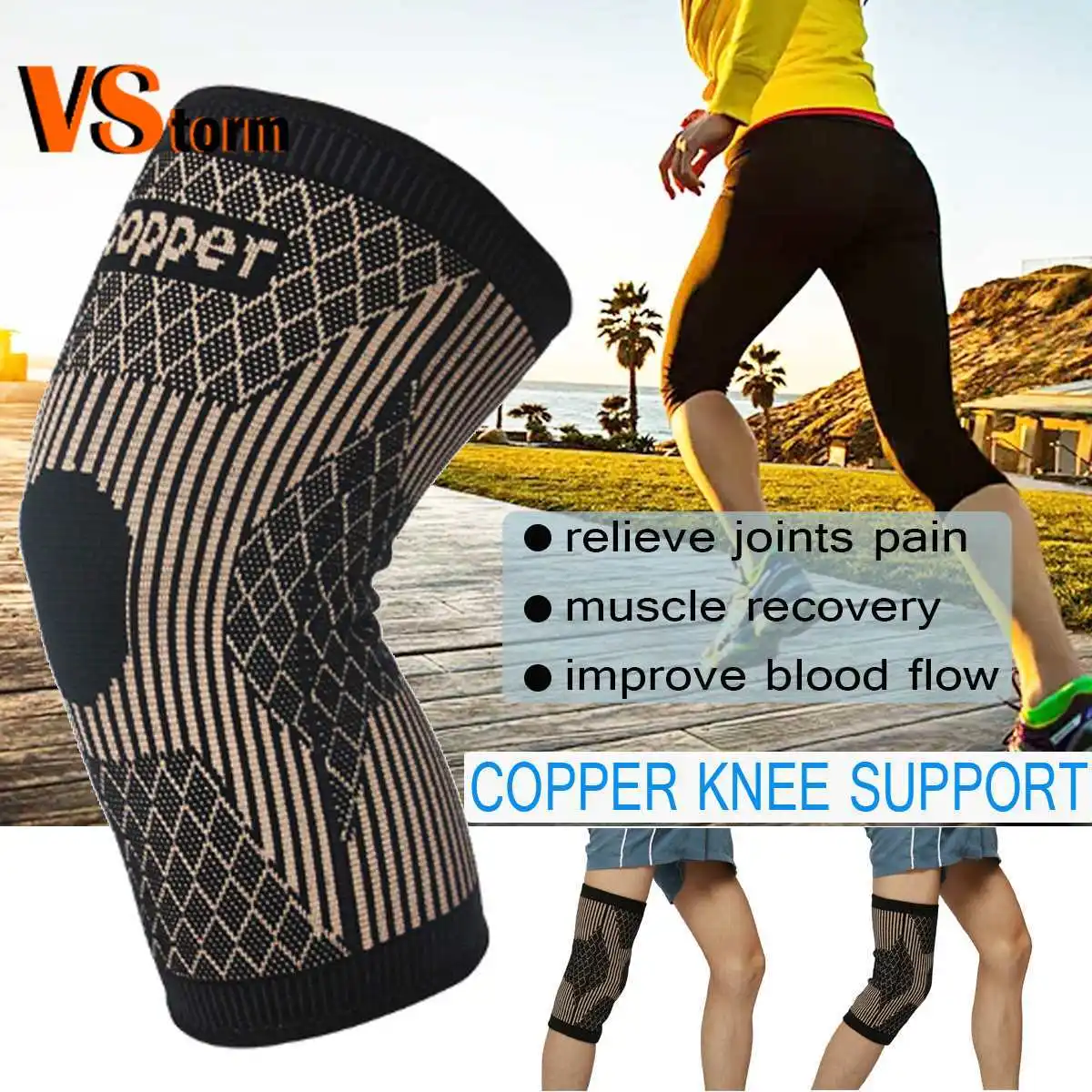 

1PC Sports Copper Infused Knee Sleeve Unsex Knee Support Brace Patella Arthritis Leg Support Joint Compression Sleeve