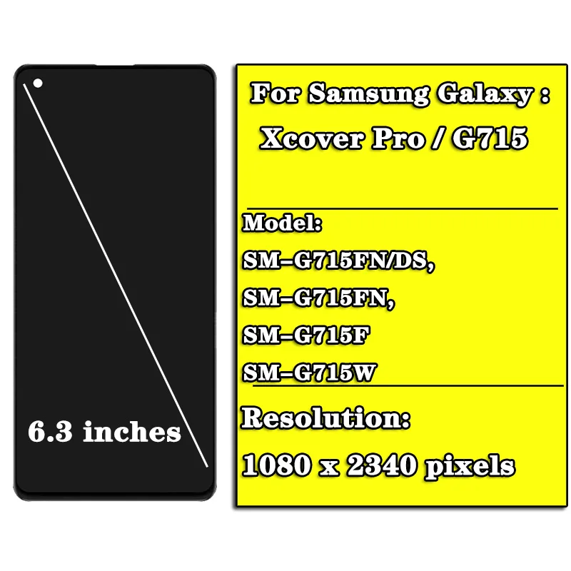 Pantalla LCD Original G715 de 6,3 pulgadas para m&oacute;vil, montaje de digitalizador de pantalla t&aacute;ctil Xcover Pro SM-G715FN/DS para Samsung Galaxy X, G715FN-3