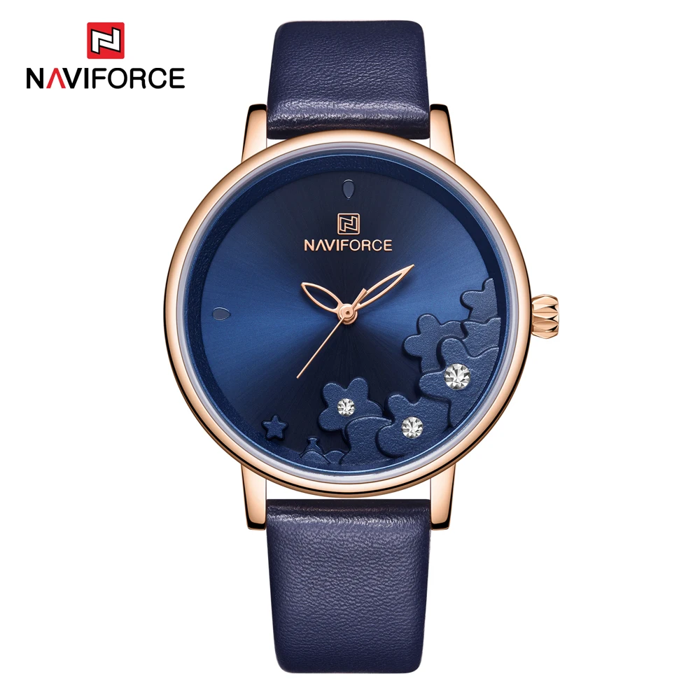 Blue NAVIFORCE, новинка, часы с красным кожаным ремешком, женские часы, женские Кварцевые водонепроницаемые наручные часы, женские часы - Цвет: Blue