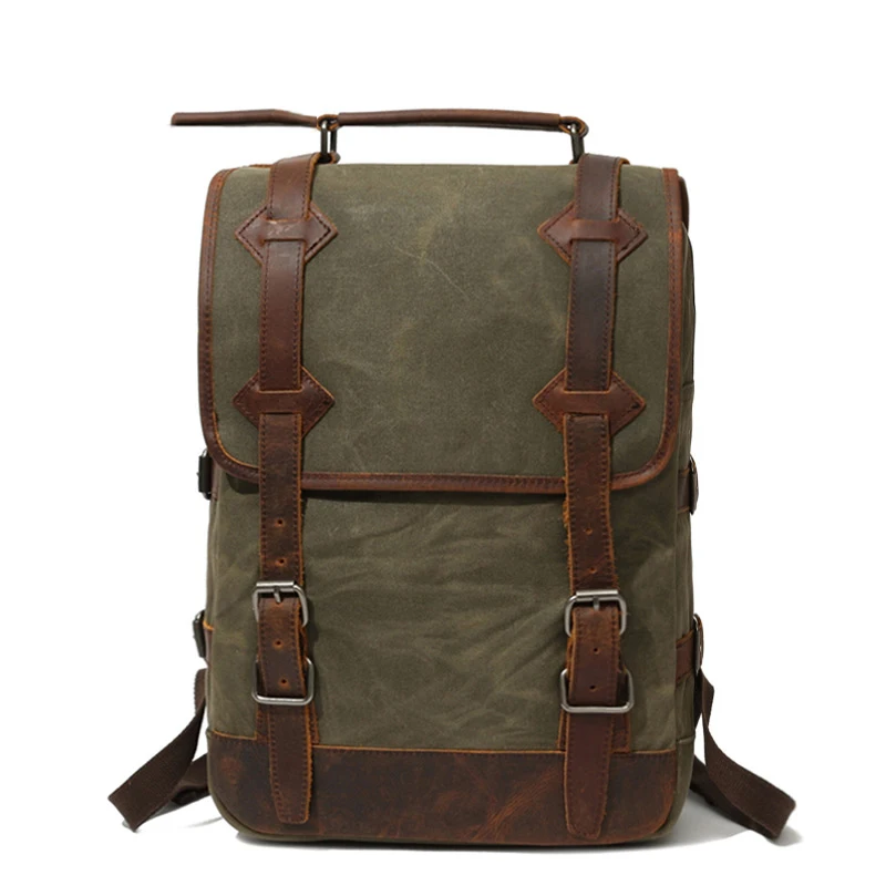 

M269 New Luxury Vintage Canvas Backpacks for Men Oil Wax Canvas Leather Travel Backpack Large Waterproof Daypacks Retro Bagpack