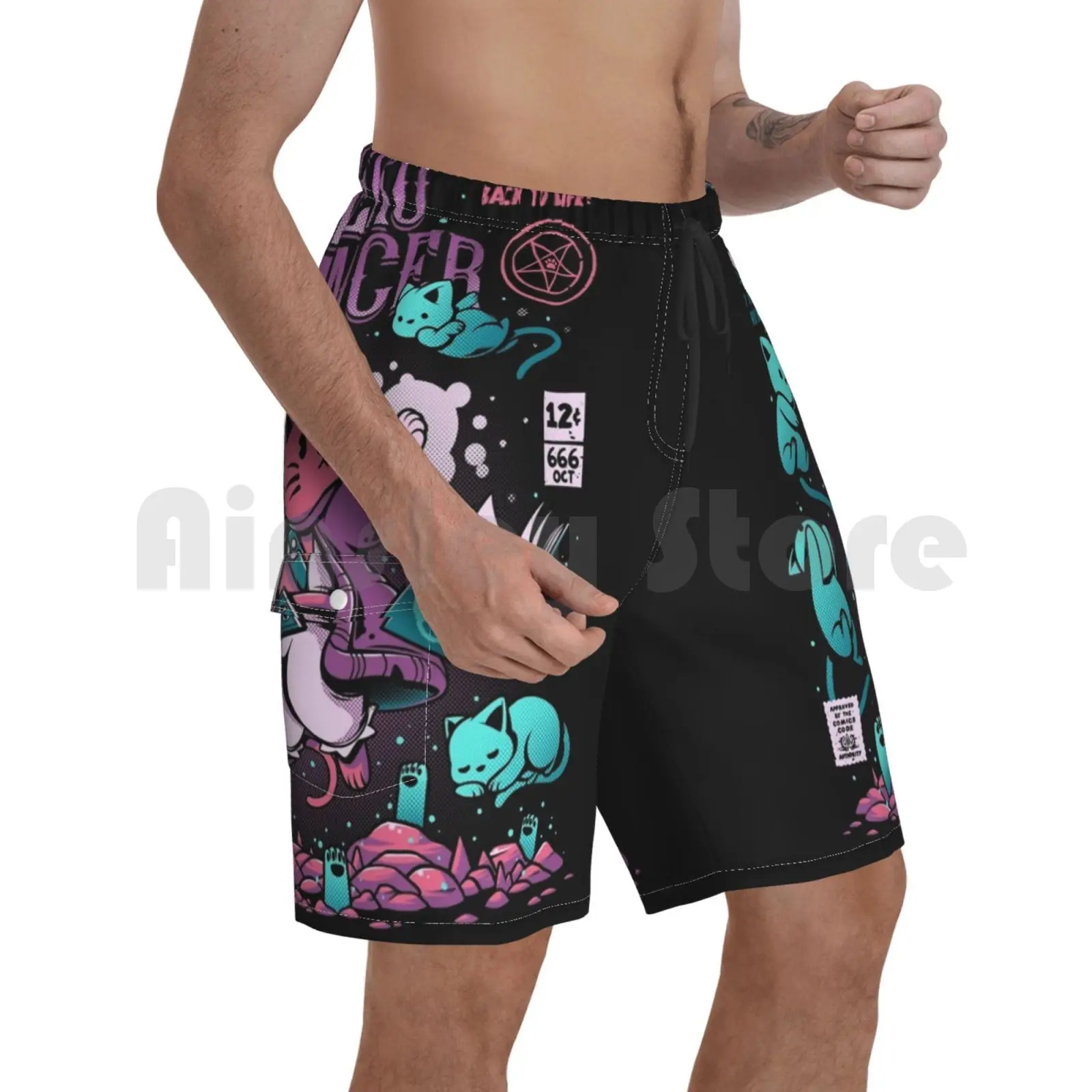 

Nekomancer Beach Shorts Men Beach Pants Swimwear Cats Kitty Cute Comics Old Dead Spooky Creepy Halloween Horror