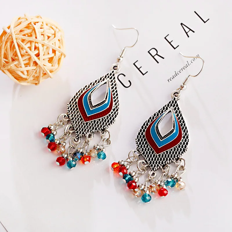 Женские серьги-подвески с разноцветными бусинами ручной работы в этническом