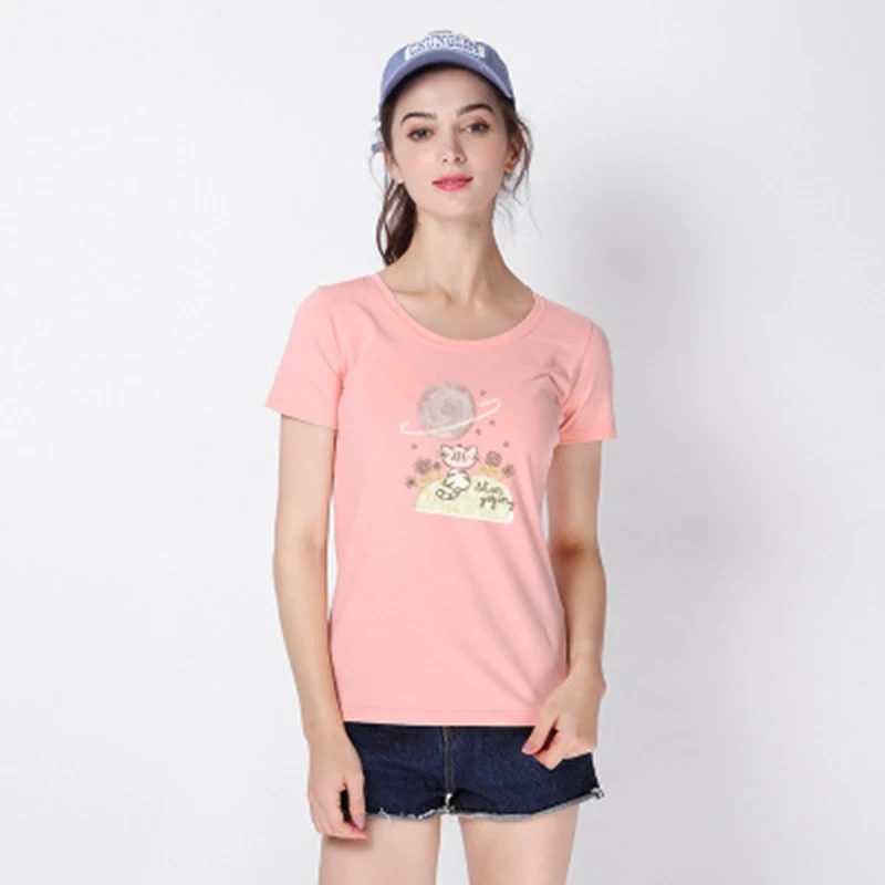 

2019 Short Sleeve T-Shirt Women Spring New Casual Slim Cotton O-Neck Cute Topsfashion Cartoon Printed Bottoming Shirt Female