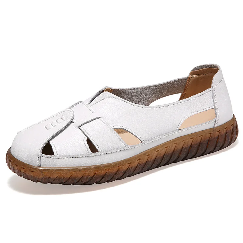 

Summer sandals women flat bottom middle-aged and elderly retro hollow cowhide soft sole leather gladiator sandals platform