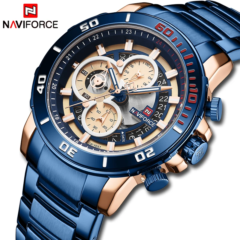 Часы наручные NAVIFORCE Мужские кварцевые роскошные брендовые водонепроницаемые